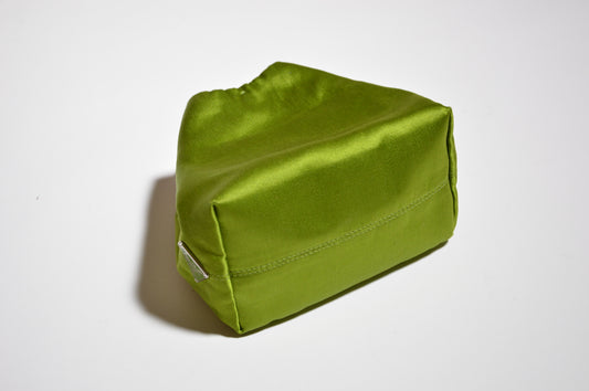 Prada - Mini Green Satin Pouch w/ Hardware Handle