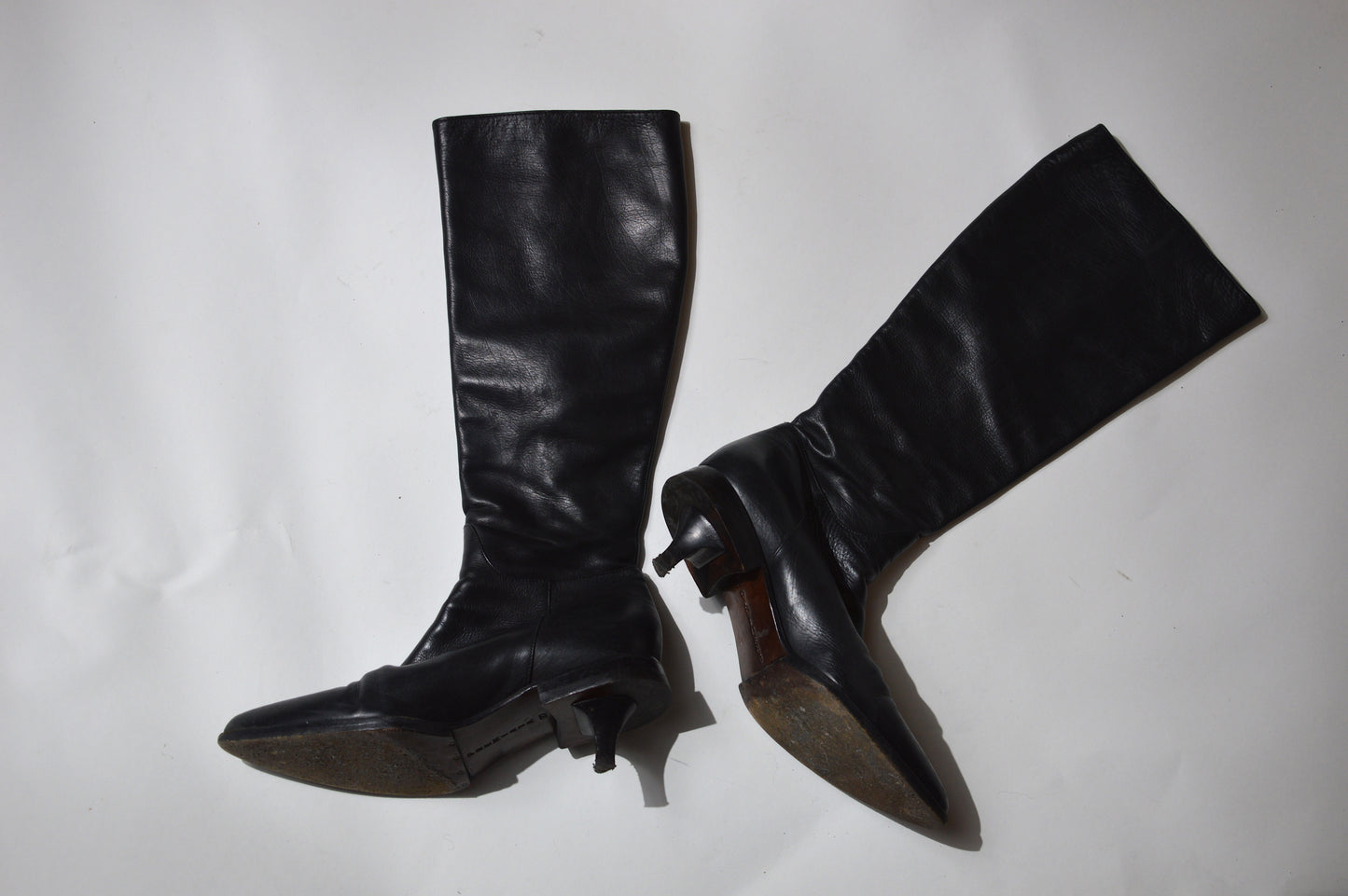 Vintage - Bottes Cuir Noir Double Talon