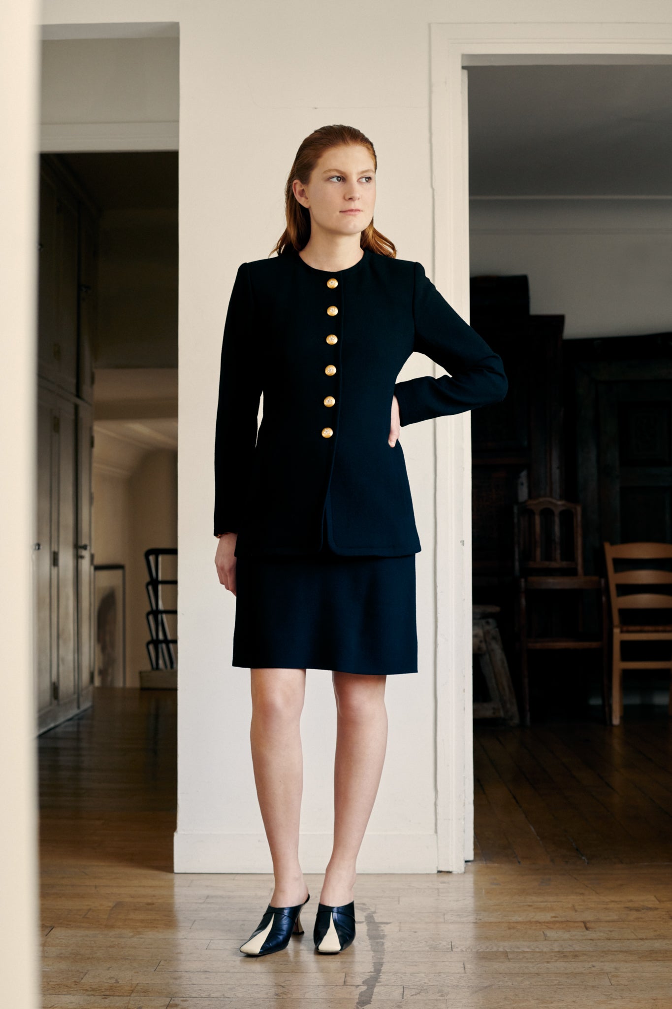 Yves Saint Laurent - Rive Gauche - Black wool crepe skirt suit