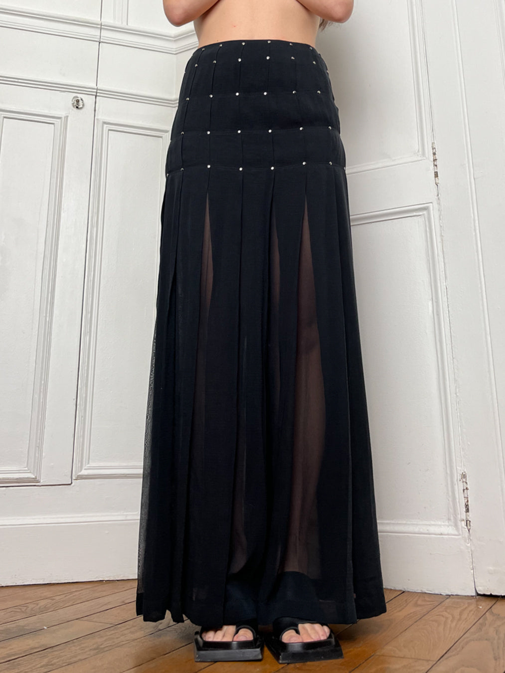 Jean Paul Gaultier - Jean Paul Gaultier - Long Black See-through Skirt w/ Silver Details