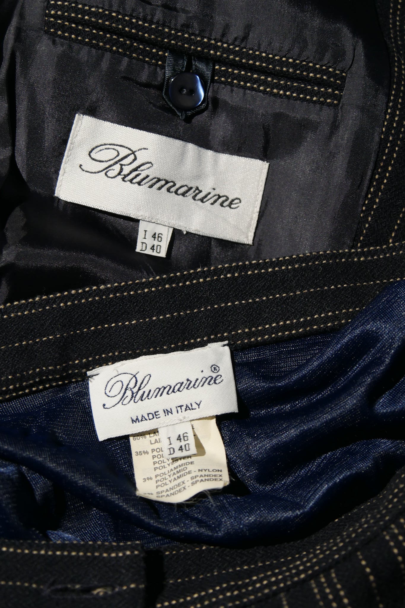 vintage blumarine two pieces suit navy studio photography lena mahfouf label