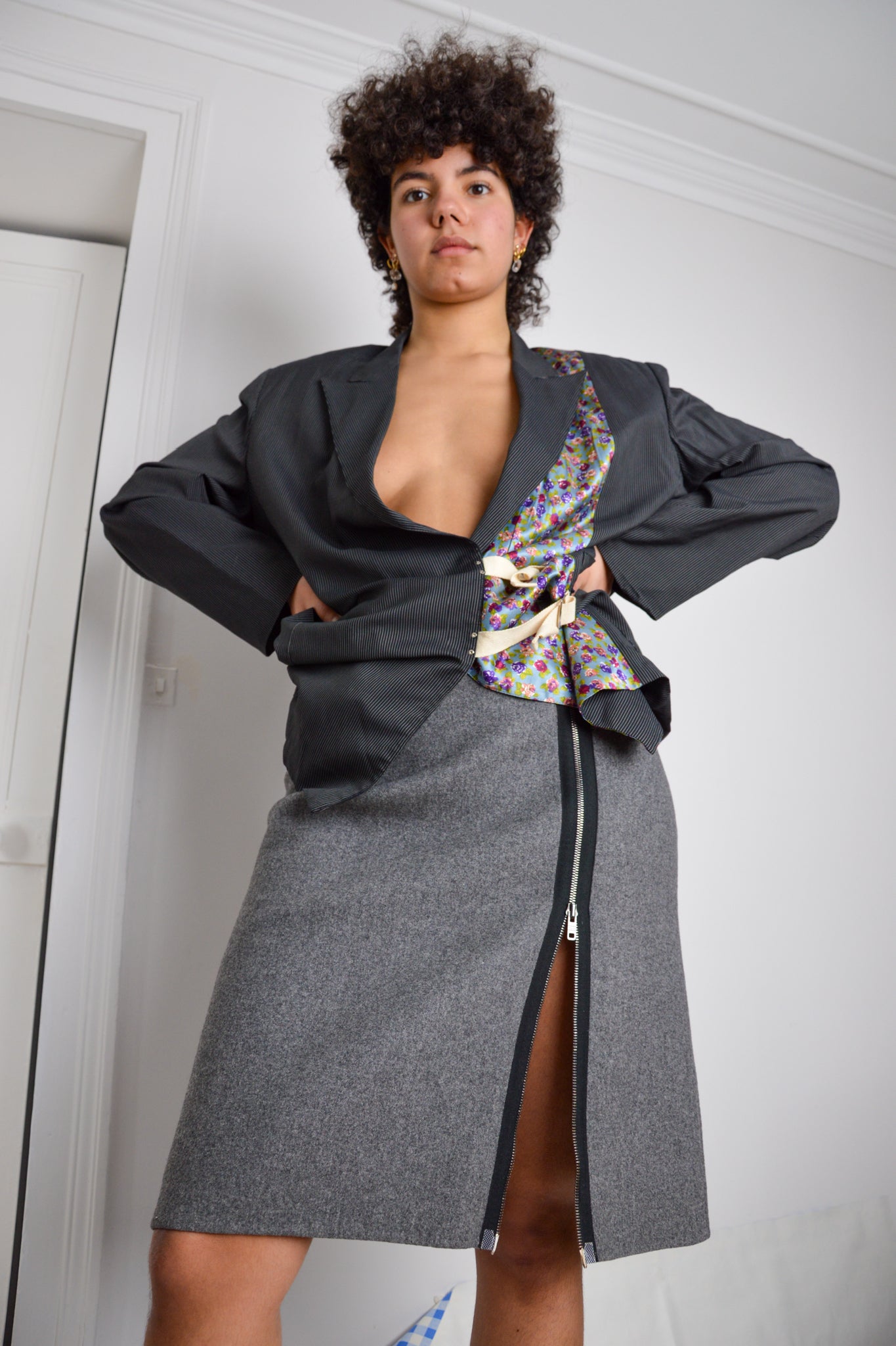 CELINE - by Michael Kors - Grey Wool Zipper Skirt