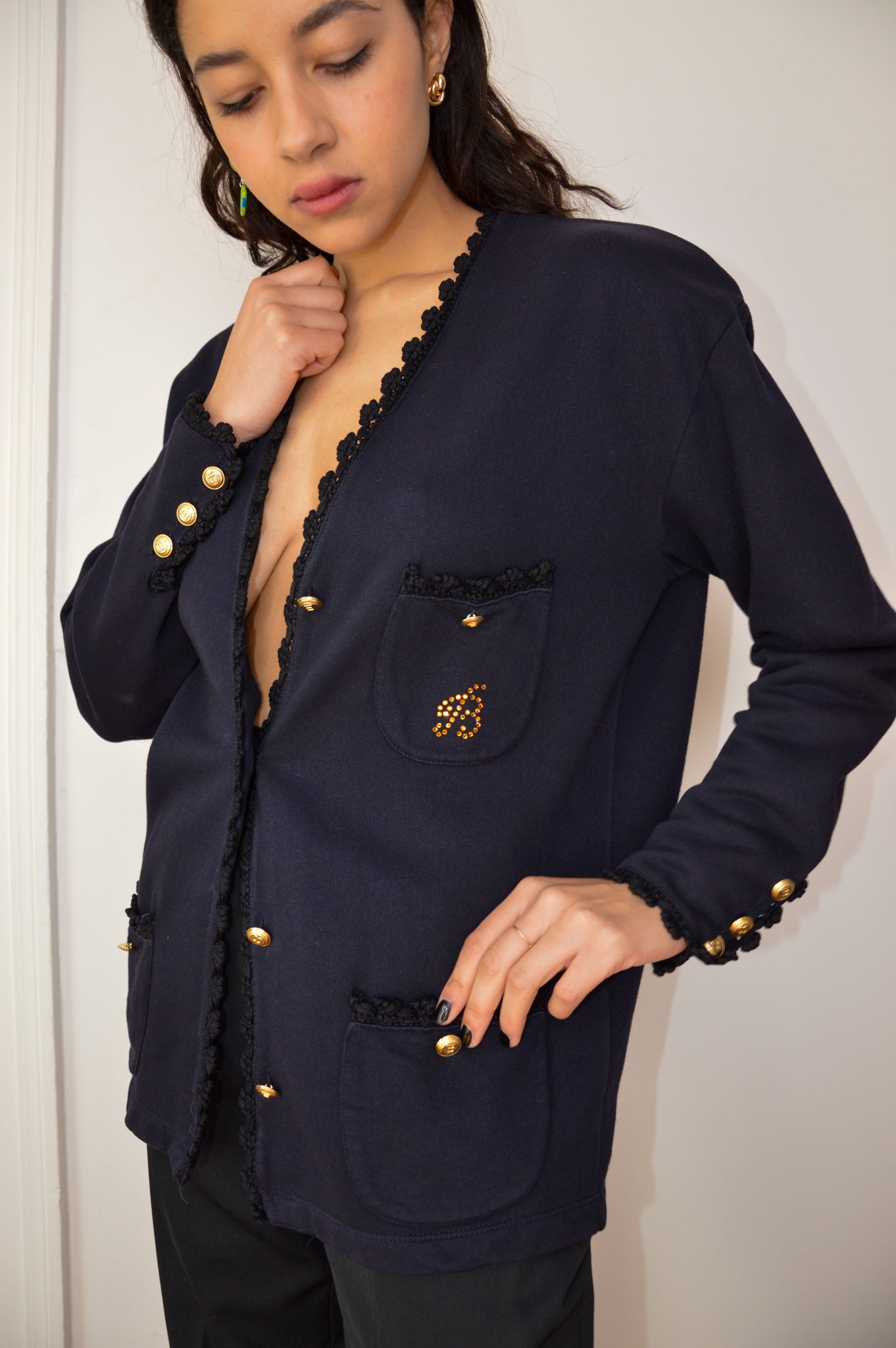 Blumarine - Blumarine - Navy Cardigan w/ Black Crochet Details