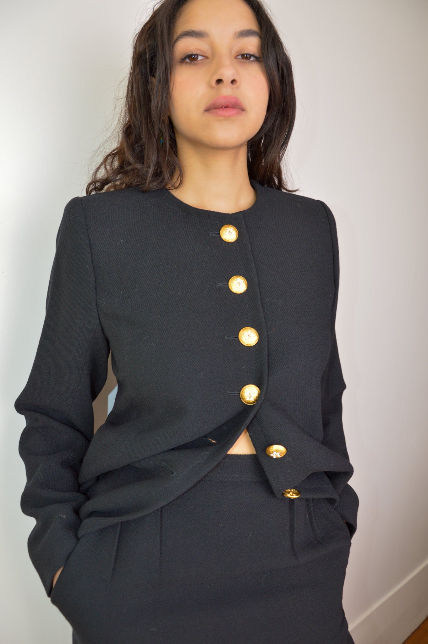 Yves Saint Laurent - Rive Gauche - Black wool crepe skirt suit