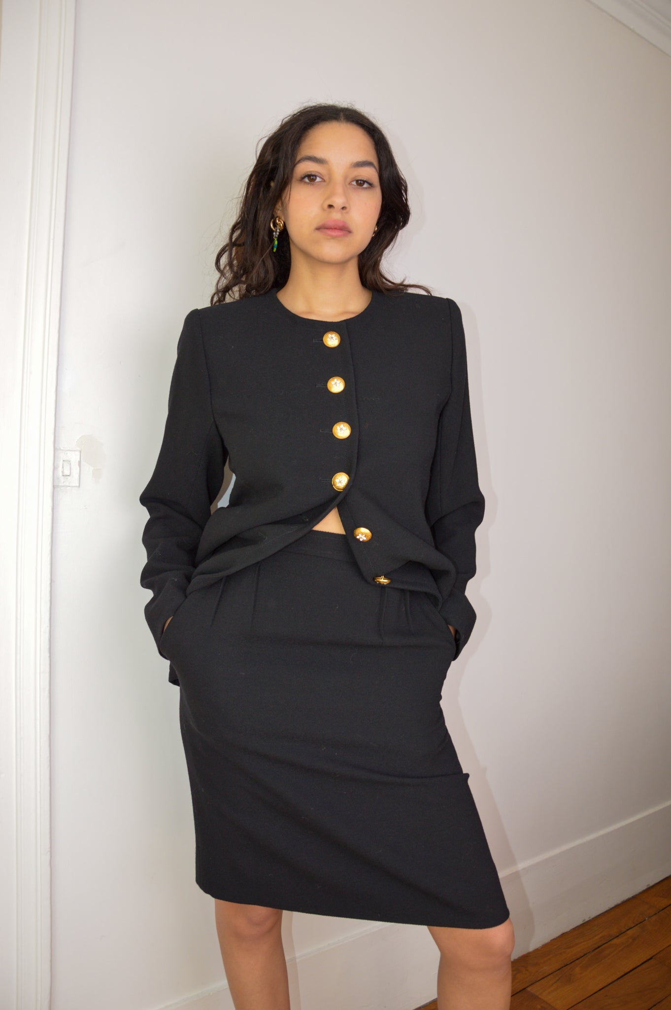 Yves Saint Laurent - Rive Gauche - Black wool crepe skirt suit