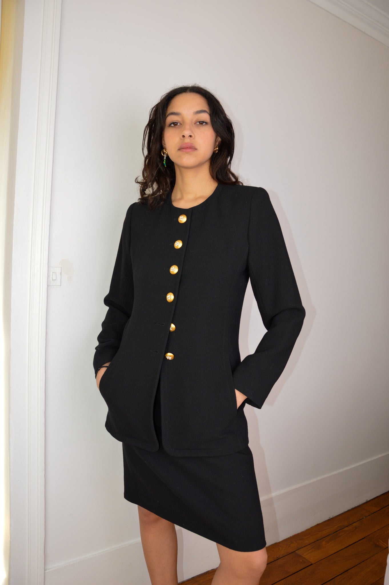 Yves Saint Laurent - Rive Gauche - Black wool crepe skirt suit