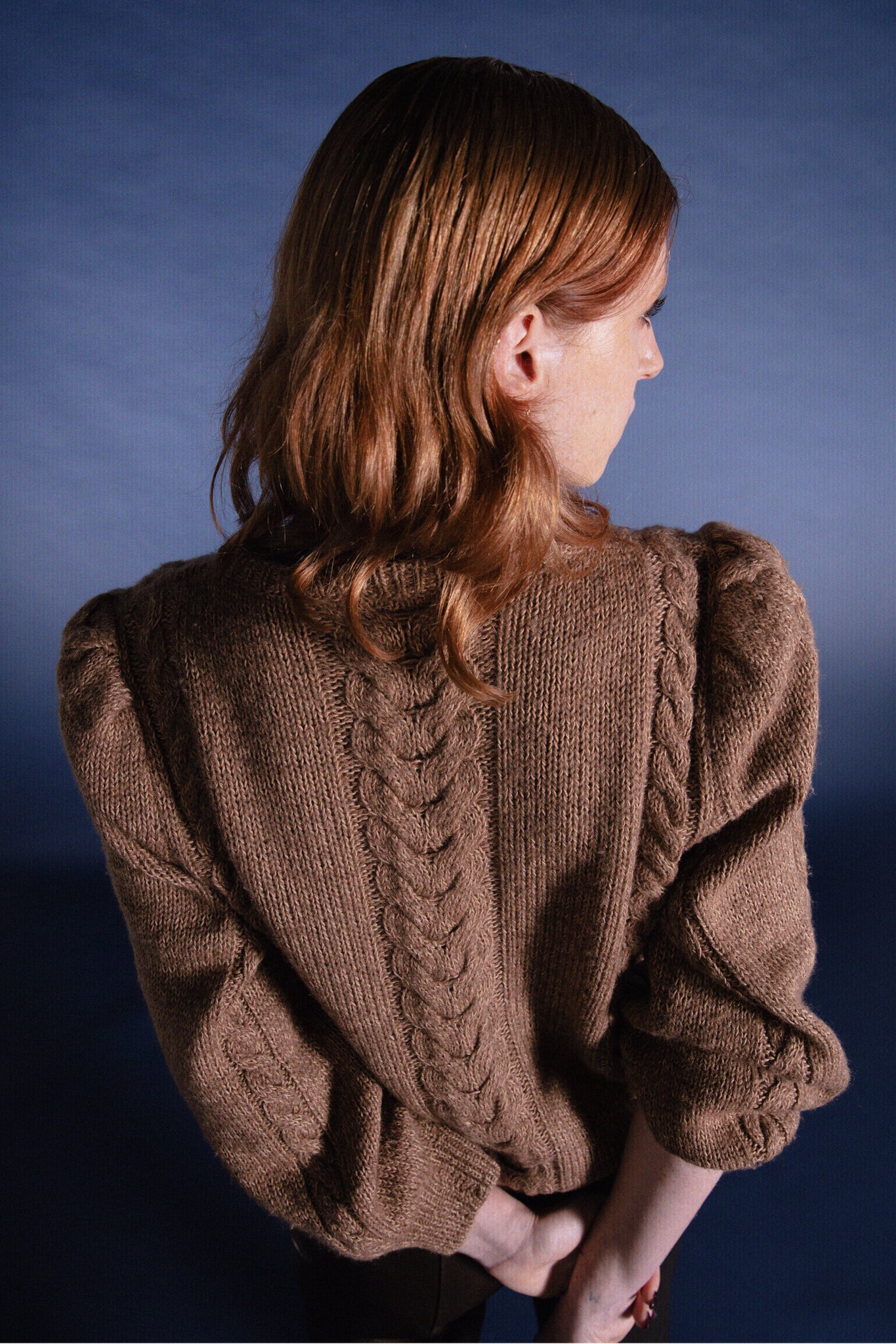 vintage blumarine knit jumper studio photography redhead 90s fashion balloon sleeves
