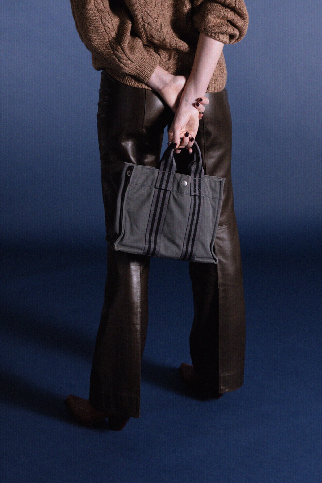vintage celine michael kors lamb leather trousers brown studio photography santiags blumarine knit hermès toto bag