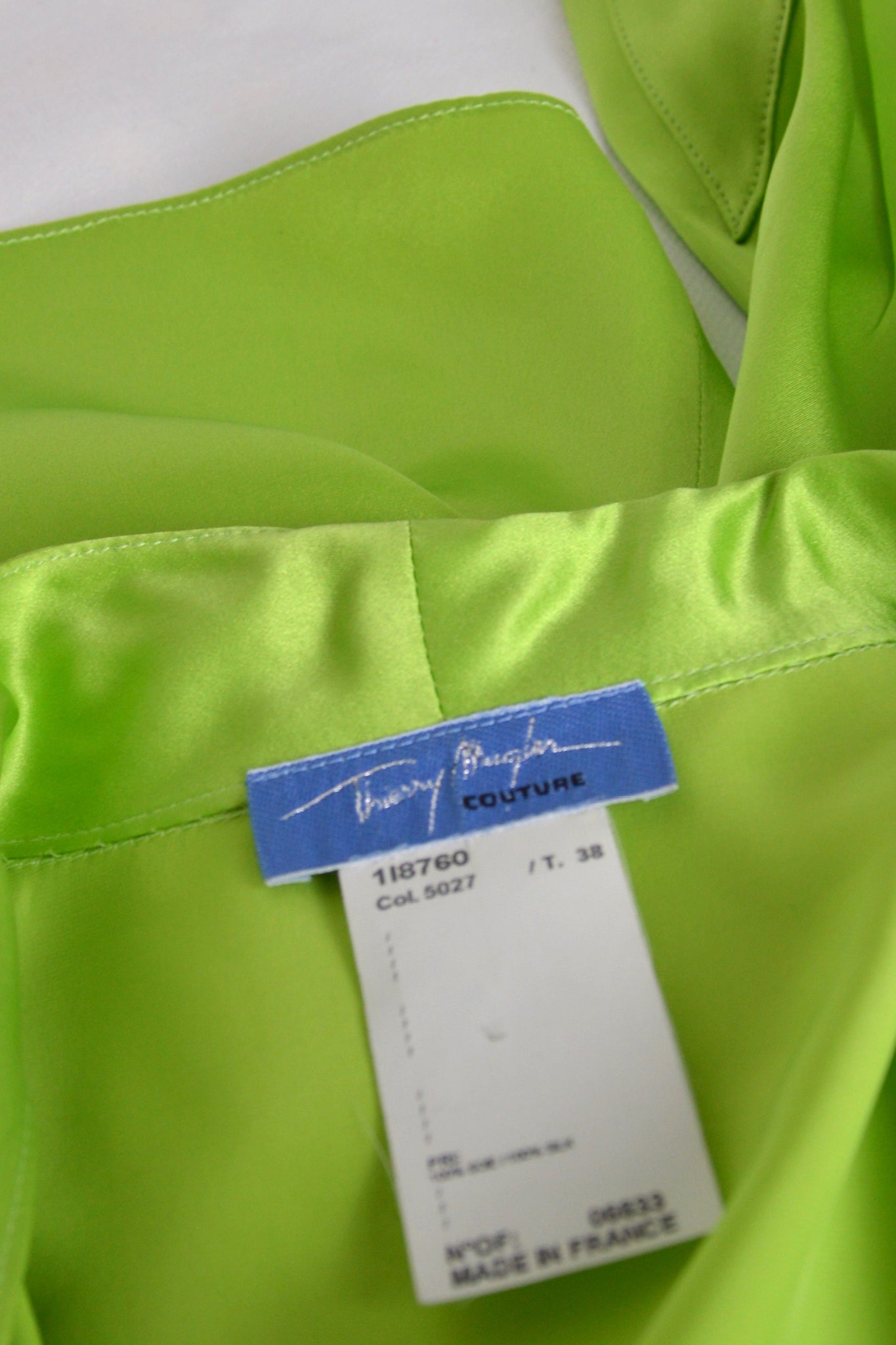 vintage thierry mugler couture lime green silk blouse versace jeans denim bathtub analog fashion photography griffe label