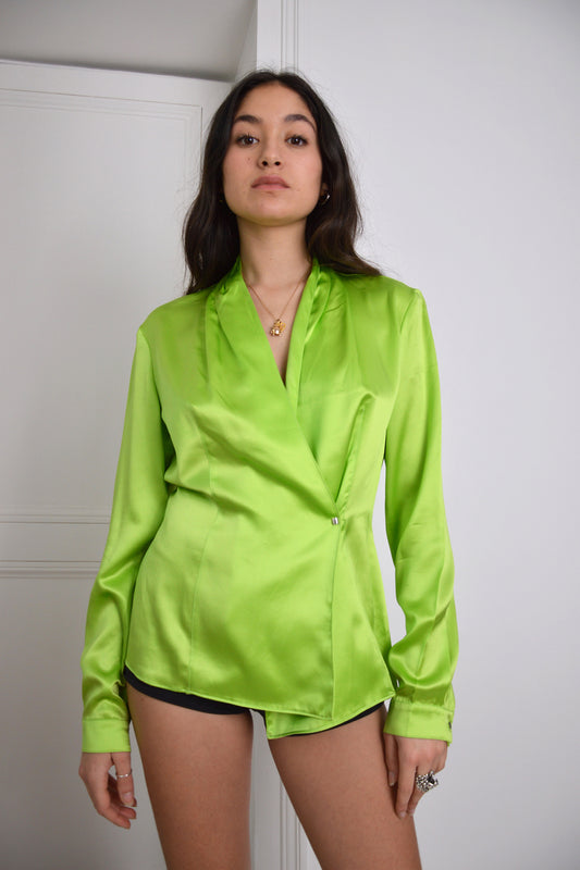 Thierry Mugler - Thierry Mugler Couture - Lime Green Silk Blouse