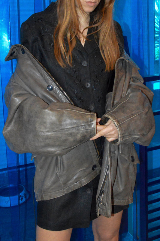 Marithé + François Girbaud - 80's Grey Leather Jacket